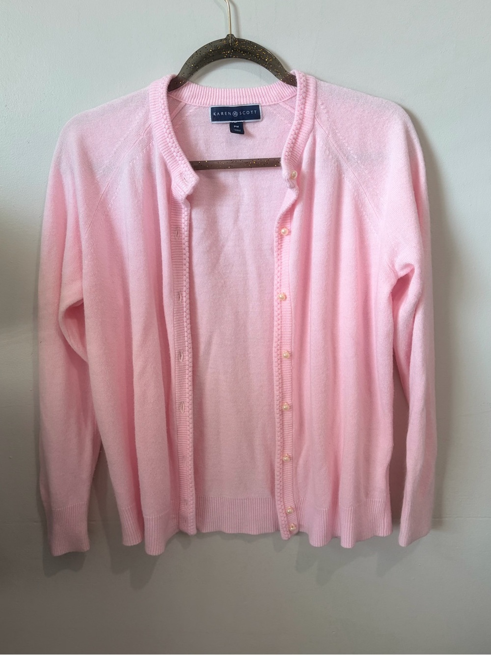 Karen Scott Pastel Pink Button-Front Cardigan - Size PM
